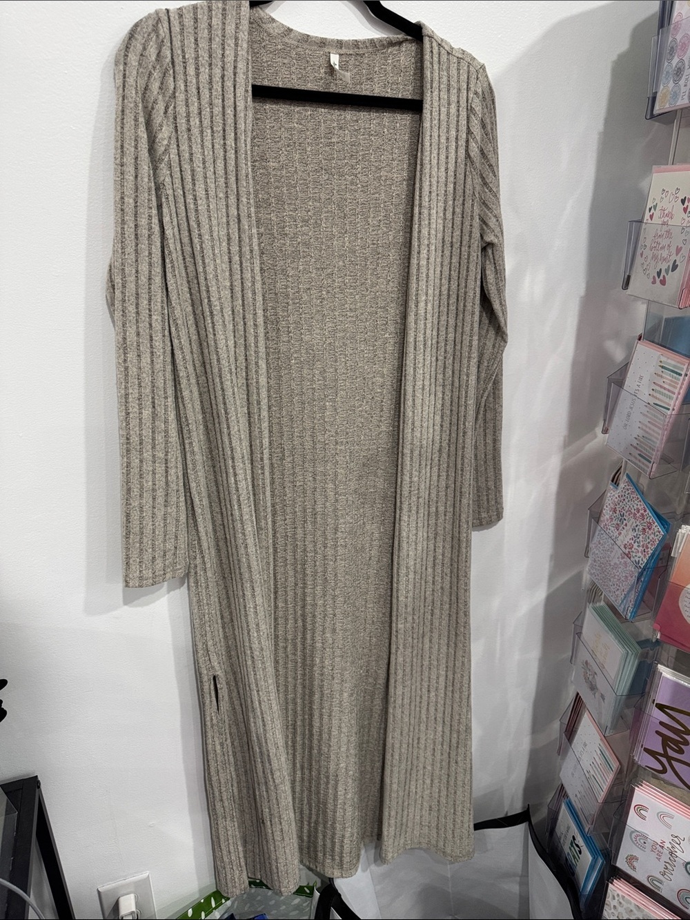 HALARA Long Ribbed Open Cardigan - Heather Gray